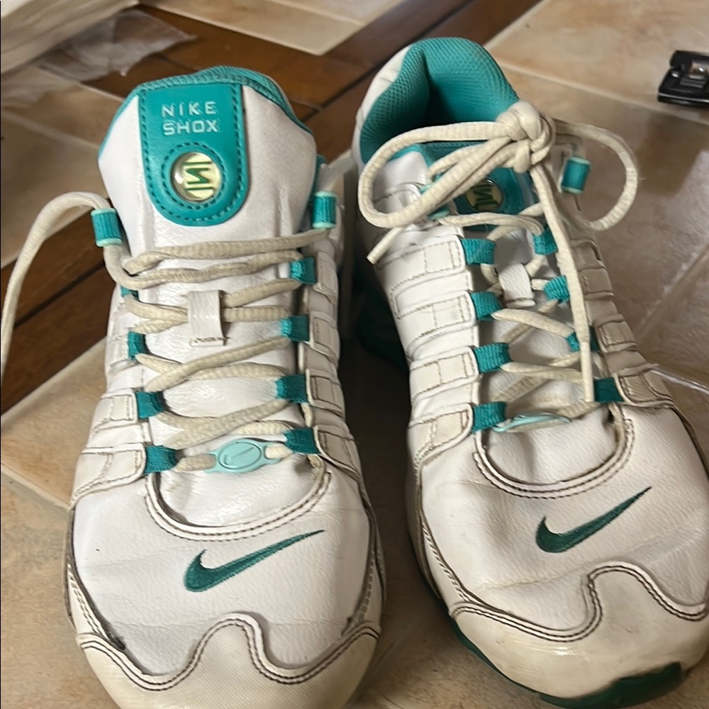 Nike Shox White and Teal Sneakers